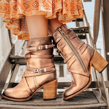 Cargar imagen en el visor de la galería, LZJ 2019 Women Ankle Boots Block High Heels Botas Zapatos Mujer Retro Leather Winter Shoes Plus Size Booties Cowboy Boots 35-43