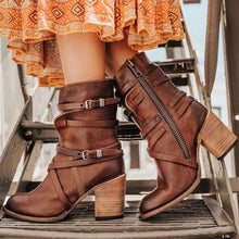 Cargar imagen en el visor de la galería, LZJ 2019 Women Ankle Boots Block High Heels Botas Zapatos Mujer Retro Leather Winter Shoes Plus Size Booties Cowboy Boots 35-43