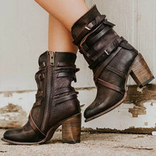 Cargar imagen en el visor de la galería, LZJ 2019 Women Ankle Boots Block High Heels Botas Zapatos Mujer Retro Leather Winter Shoes Plus Size Booties Cowboy Boots 35-43