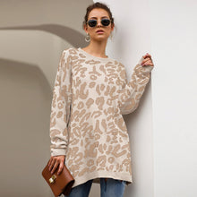 Cargar imagen en el visor de la galería, sweater women long women's sweater long sleeve o-neck leopard long sweaters for female knitted winter pullover S M L XL