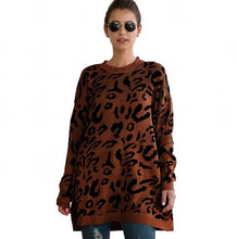 Cargar imagen en el visor de la galería, sweater women long women's sweater long sleeve o-neck leopard long sweaters for female knitted winter pullover S M L XL