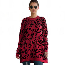 Cargar imagen en el visor de la galería, sweater women long women's sweater long sleeve o-neck leopard long sweaters for female knitted winter pullover S M L XL