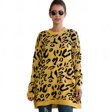 Cargar imagen en el visor de la galería, sweater women long women's sweater long sleeve o-neck leopard long sweaters for female knitted winter pullover S M L XL
