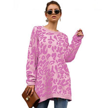 Cargar imagen en el visor de la galería, sweater women long women's sweater long sleeve o-neck leopard long sweaters for female knitted winter pullover S M L XL