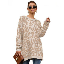 Cargar imagen en el visor de la galería, sweater women long women's sweater long sleeve o-neck leopard long sweaters for female knitted winter pullover S M L XL