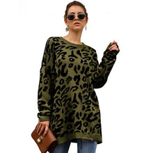 Cargar imagen en el visor de la galería, sweater women long women's sweater long sleeve o-neck leopard long sweaters for female knitted winter pullover S M L XL