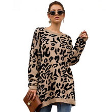 Cargar imagen en el visor de la galería, sweater women long women's sweater long sleeve o-neck leopard long sweaters for female knitted winter pullover S M L XL