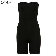 Cargar imagen en el visor de la galería, Nibber Elegant pure Strapless bodysuits women club party night black short jumpsuits mujer 2019autumn hot stretch Slim bodysuits