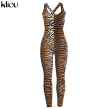 Cargar imagen en el visor de la galería, Kliou women sexy Leopard jumpsuits 2019 autumn winter fitness sportswear bodysuit back bandage hollow out female sexy rompers