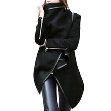Cargar imagen en el visor de la galería, Woman Jackets Winter 2019 Feminine Coat Warm Irregular Bow Zippers Sleeve Long Warm Coat Wool Jacket Parka Windbreaker Plus Size