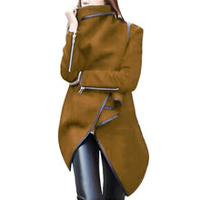 Cargar imagen en el visor de la galería, Woman Jackets Winter 2019 Feminine Coat Warm Irregular Bow Zippers Sleeve Long Warm Coat Wool Jacket Parka Windbreaker Plus Size