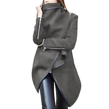 Cargar imagen en el visor de la galería, Woman Jackets Winter 2019 Feminine Coat Warm Irregular Bow Zippers Sleeve Long Warm Coat Wool Jacket Parka Windbreaker Plus Size