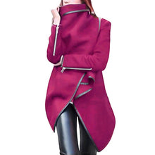 Cargar imagen en el visor de la galería, Woman Jackets Winter 2019 Feminine Coat Warm Irregular Bow Zippers Sleeve Long Warm Coat Wool Jacket Parka Windbreaker Plus Size