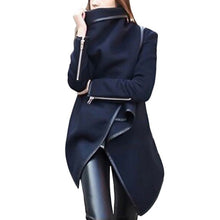 Cargar imagen en el visor de la galería, Woman Jackets Winter 2019 Feminine Coat Warm Irregular Bow Zippers Sleeve Long Warm Coat Wool Jacket Parka Windbreaker Plus Size