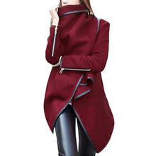 Cargar imagen en el visor de la galería, Woman Jackets Winter 2019 Feminine Coat Warm Irregular Bow Zippers Sleeve Long Warm Coat Wool Jacket Parka Windbreaker Plus Size