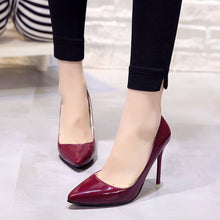 Cargar imagen en el visor de la galería, Plus Size 34-44 Hot Women Shoes Pointed Toe Pumps Patent Leather Dress High Heels Boat Wedding Zapatos Mujer Blue Wine Red