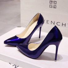 Cargar imagen en el visor de la galería, Plus Size 34-44 Hot Women Shoes Pointed Toe Pumps Patent Leather Dress High Heels Boat Wedding Zapatos Mujer Blue Wine Red