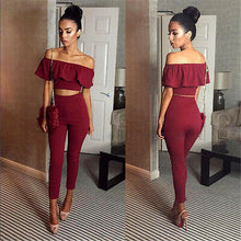 Cargar imagen en el visor de la galería, Fashion Womens Ladies Stylish Solid Color Slash Neck Cropt Tops + Long Pants Trousers 2PCS Tracksuit Outfits Set Lounge Wear