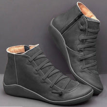 Cargar imagen en el visor de la galería, Women's PU Leather Vintage Ankle Boots Women Short Plush Winter Ladies Cross Strap Women Flat Ladies Shoes Woman Botas Mujer