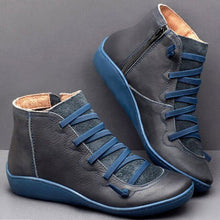 Cargar imagen en el visor de la galería, Women's PU Leather Vintage Ankle Boots Women Short Plush Winter Ladies Cross Strap Women Flat Ladies Shoes Woman Botas Mujer