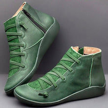Cargar imagen en el visor de la galería, Women's PU Leather Vintage Ankle Boots Women Short Plush Winter Ladies Cross Strap Women Flat Ladies Shoes Woman Botas Mujer