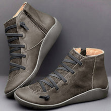 Cargar imagen en el visor de la galería, Women's PU Leather Vintage Ankle Boots Women Short Plush Winter Ladies Cross Strap Women Flat Ladies Shoes Woman Botas Mujer