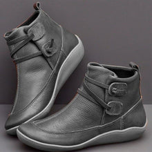 Cargar imagen en el visor de la galería, Women's PU Leather Vintage Ankle Boots Women Short Plush Winter Ladies Cross Strap Women Flat Ladies Shoes Woman Botas Mujer