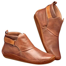 Cargar imagen en el visor de la galería, Women's PU Leather Vintage Ankle Boots Women Short Plush Winter Ladies Cross Strap Women Flat Ladies Shoes Woman Botas Mujer