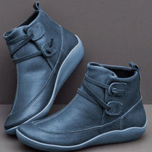 Cargar imagen en el visor de la galería, Women's PU Leather Vintage Ankle Boots Women Short Plush Winter Ladies Cross Strap Women Flat Ladies Shoes Woman Botas Mujer