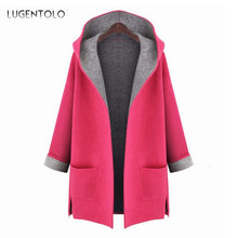 Cargar imagen en el visor de la galería, Lugentolo Women's Windbreaker New Extra Large Loose Ultra-thin Stitching Large Size Hooded Cardigan Wool Windbreaker Fat MM