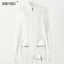 Cargar imagen en el visor de la galería, SIBYBO Reflective Spliced Skinny Sexy Bodysuit Women Long Sleeve Zipper Autumn Women Rompers Winter Casual Ladies Bodysuits Tops
