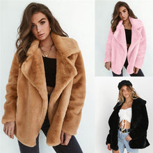 Cargar imagen en el visor de la galería, New Women Warm Autumn Fleece Fur Coat Overcoat Outwear Turn Down Collar Cardigan Loose Coats Plus Size