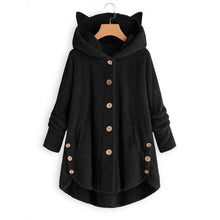 Cargar imagen en el visor de la galería, Fashion Plush Coat Womens Warm Button Hooded Jackets Autumn Winter Animal Hat Ear Coat Ladies Faux Fur Loose Solid Overcoat