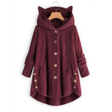 Cargar imagen en el visor de la galería, Fashion Plush Coat Womens Warm Button Hooded Jackets Autumn Winter Animal Hat Ear Coat Ladies Faux Fur Loose Solid Overcoat