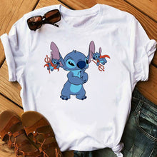 Cargar imagen en el visor de la galería, Graphic Fashion Women Cartoon T-Shirt Flying Funny Cute Lilo Stitch Tshirts Female Print Casual T Shirt Casual Tops T-shirt
