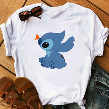 Cargar imagen en el visor de la galería, Graphic Fashion Women Cartoon T-Shirt Flying Funny Cute Lilo Stitch Tshirts Female Print Casual T Shirt Casual Tops T-shirt