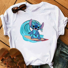Cargar imagen en el visor de la galería, Graphic Fashion Women Cartoon T-Shirt Flying Funny Cute Lilo Stitch Tshirts Female Print Casual T Shirt Casual Tops T-shirt