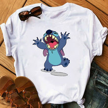 Cargar imagen en el visor de la galería, Graphic Fashion Women Cartoon T-Shirt Flying Funny Cute Lilo Stitch Tshirts Female Print Casual T Shirt Casual Tops T-shirt