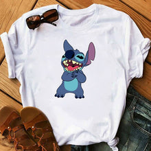 Cargar imagen en el visor de la galería, Graphic Fashion Women Cartoon T-Shirt Flying Funny Cute Lilo Stitch Tshirts Female Print Casual T Shirt Casual Tops T-shirt