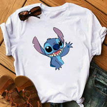 Cargar imagen en el visor de la galería, Graphic Fashion Women Cartoon T-Shirt Flying Funny Cute Lilo Stitch Tshirts Female Print Casual T Shirt Casual Tops T-shirt
