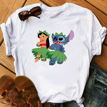 Cargar imagen en el visor de la galería, Graphic Fashion Women Cartoon T-Shirt Flying Funny Cute Lilo Stitch Tshirts Female Print Casual T Shirt Casual Tops T-shirt