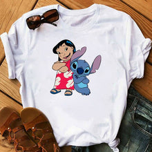 Cargar imagen en el visor de la galería, Graphic Fashion Women Cartoon T-Shirt Flying Funny Cute Lilo Stitch Tshirts Female Print Casual T Shirt Casual Tops T-shirt