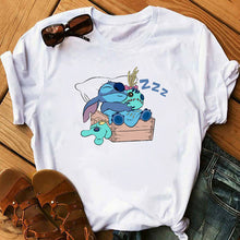Cargar imagen en el visor de la galería, Graphic Fashion Women Cartoon T-Shirt Flying Funny Cute Lilo Stitch Tshirts Female Print Casual T Shirt Casual Tops T-shirt