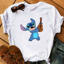 Cargar imagen en el visor de la galería, Graphic Fashion Women Cartoon T-Shirt Flying Funny Cute Lilo Stitch Tshirts Female Print Casual T Shirt Casual Tops T-shirt