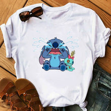 Cargar imagen en el visor de la galería, Graphic Fashion Women Cartoon T-Shirt Flying Funny Cute Lilo Stitch Tshirts Female Print Casual T Shirt Casual Tops T-shirt