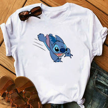 Cargar imagen en el visor de la galería, Graphic Fashion Women Cartoon T-Shirt Flying Funny Cute Lilo Stitch Tshirts Female Print Casual T Shirt Casual Tops T-shirt