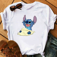 Cargar imagen en el visor de la galería, Graphic Fashion Women Cartoon T-Shirt Flying Funny Cute Lilo Stitch Tshirts Female Print Casual T Shirt Casual Tops T-shirt