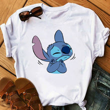 Cargar imagen en el visor de la galería, Graphic Fashion Women Cartoon T-Shirt Flying Funny Cute Lilo Stitch Tshirts Female Print Casual T Shirt Casual Tops T-shirt