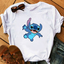 Cargar imagen en el visor de la galería, Graphic Fashion Women Cartoon T-Shirt Flying Funny Cute Lilo Stitch Tshirts Female Print Casual T Shirt Casual Tops T-shirt