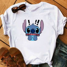 Cargar imagen en el visor de la galería, Graphic Fashion Women Cartoon T-Shirt Flying Funny Cute Lilo Stitch Tshirts Female Print Casual T Shirt Casual Tops T-shirt
